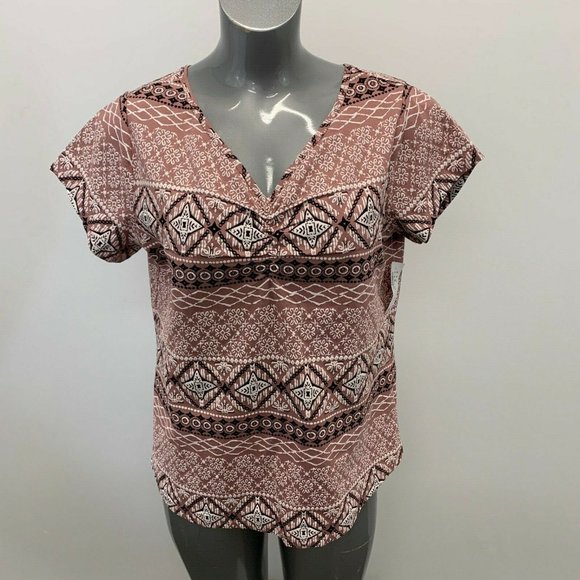 Cleo Printed Top Women's Size XL V Neck Short - Picture 1 of 5